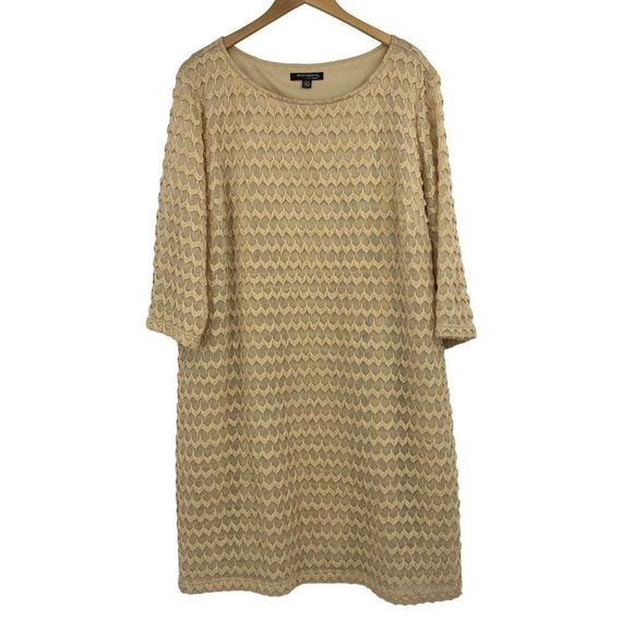 Sharagano Plus Size 24W Cafe Textured Zig Zag Belted Dress EUC $118 2458 Crochet - Picture 11 of 14